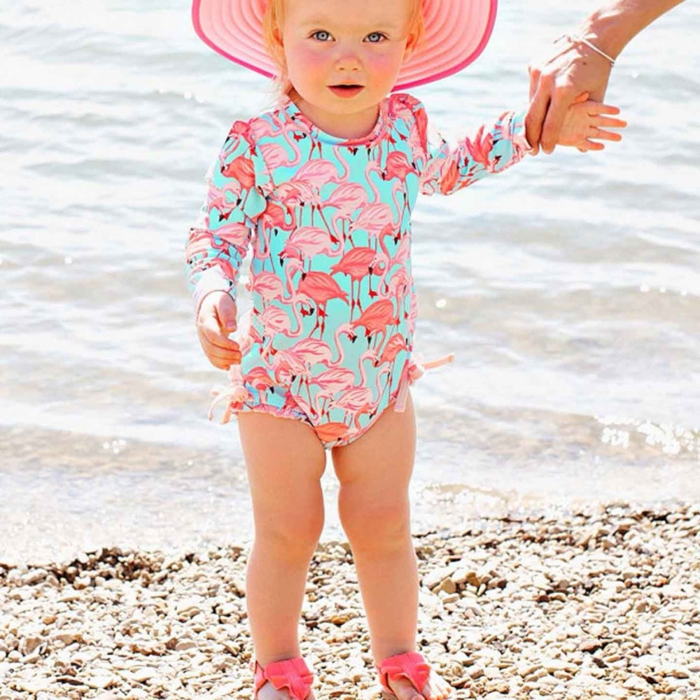 RuffleButts® Girls Fab Flamingo One Piece Rash Guard - 18-24months MSRP $52